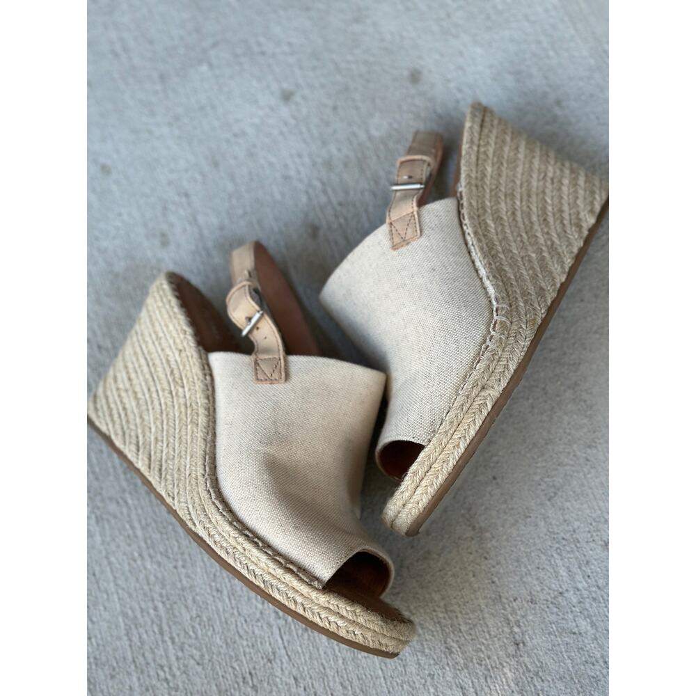 Toms Beige Monica Wedge Heeled Espadrille Sandals Women’s 11 Canvas Beach Boho - Picture 6 of 10
